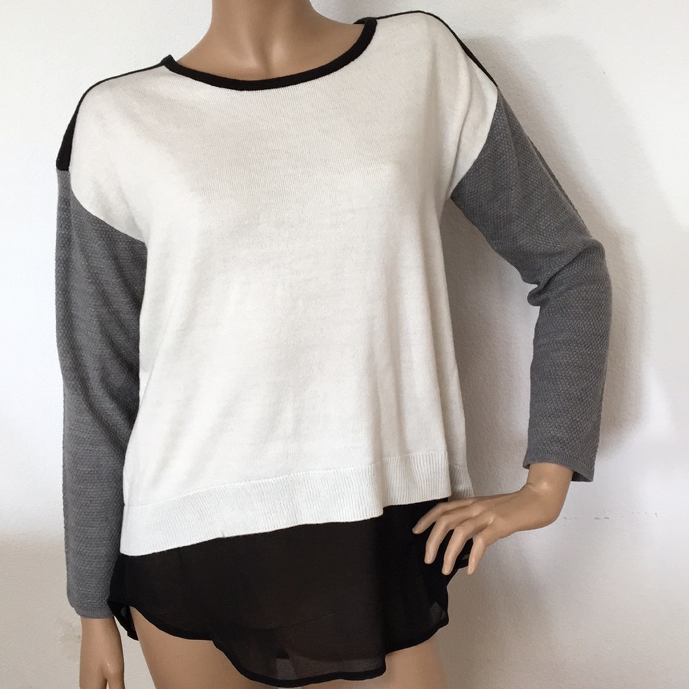 Nicole Miller Black White Gray Sweater M L
